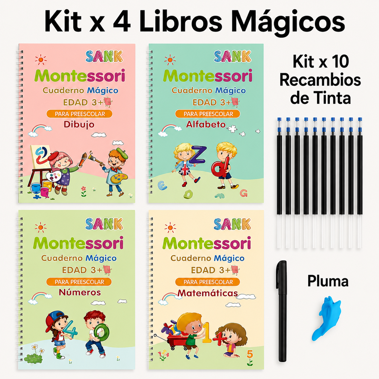 KIT X 4 LIBROS DE CALIGRAFÍA TINTA MÁGICA REUTILIZABLE