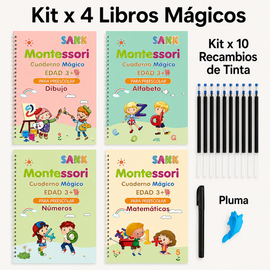 Kit X 4 Libros De Caligrafía Tinta Mágica Reutilizable